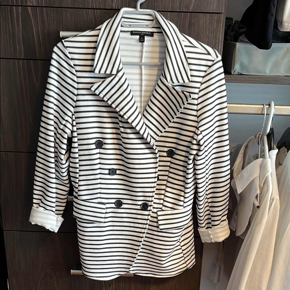 Women's Striped Blazer - Black and White